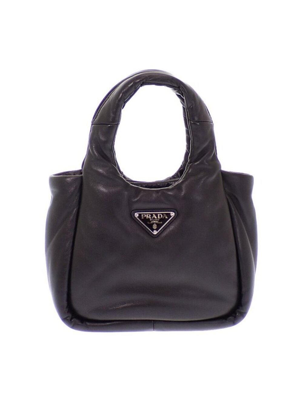 Prada Padded Mini Handbag Leather Black Silver